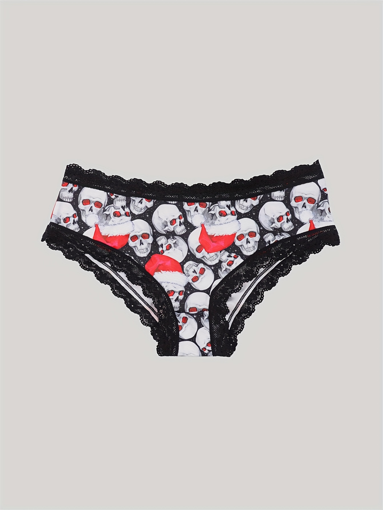 Contrast Lace Hipster Panties Comfy Floral Skull Print - Temu