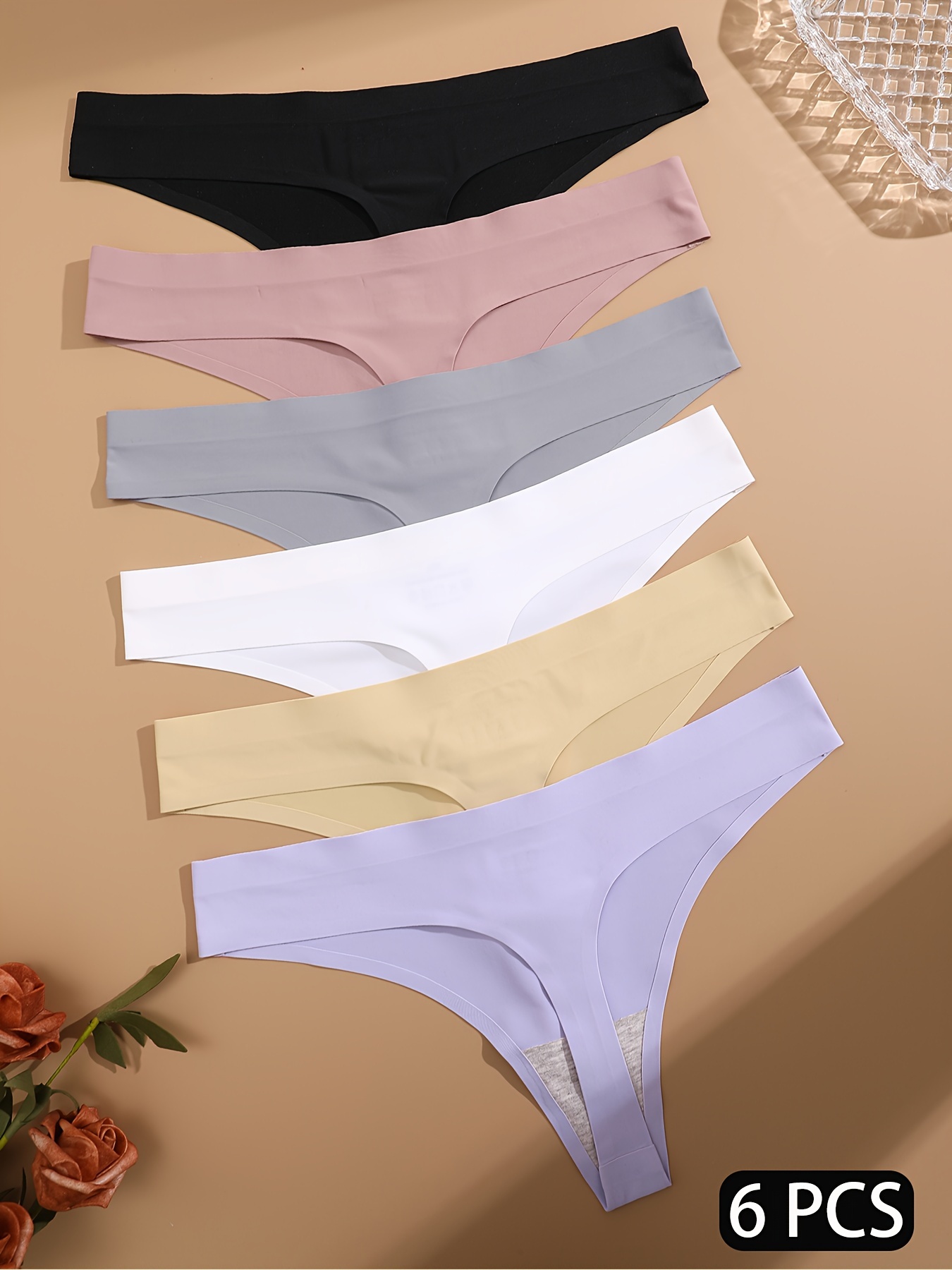 10pcs Seamless Solid Thongs, Soft & Comfy Low Waist Stretchy Panties,  Women's Lingerie & Underwear