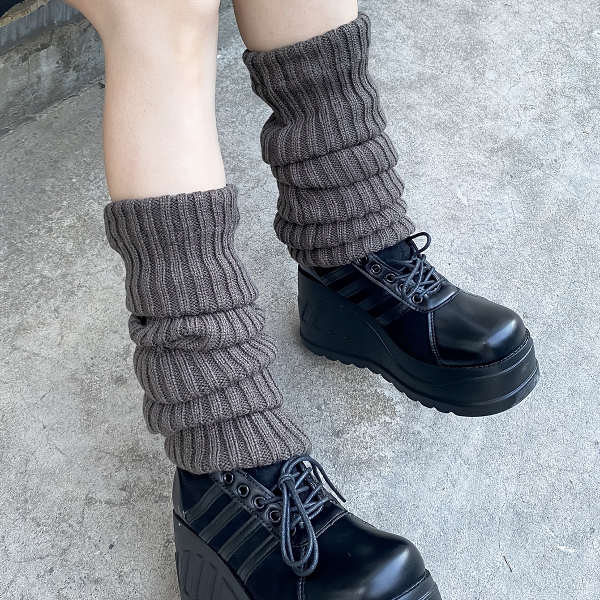 Women Knitted Leg Warmers 80s 90s High Heels Boots Warm Stockings For Teen