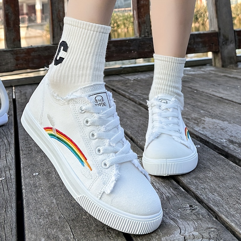 rainbow women's casual flat bottom fashion sneakers Temu Bahrain