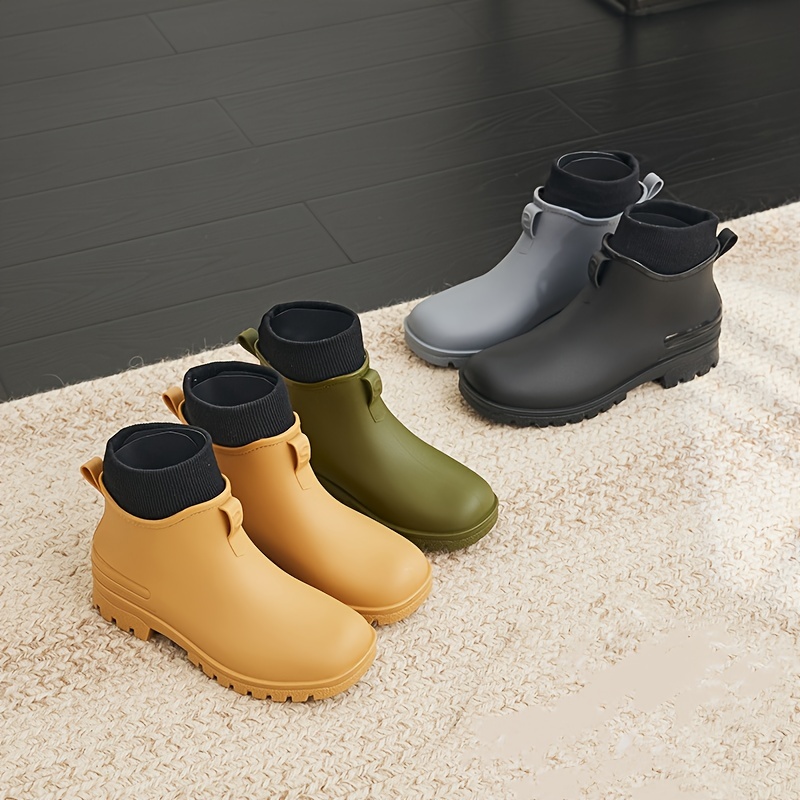 Mens Calf Rain Boots Non Slip Wear Resistant Waterproof Slip On