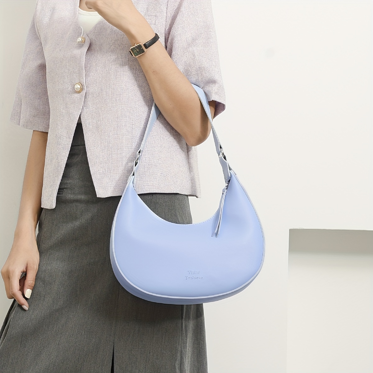Fashion Vegan Crescent Hobo Bag, Trendy Pu Shoulder Bag, Women's