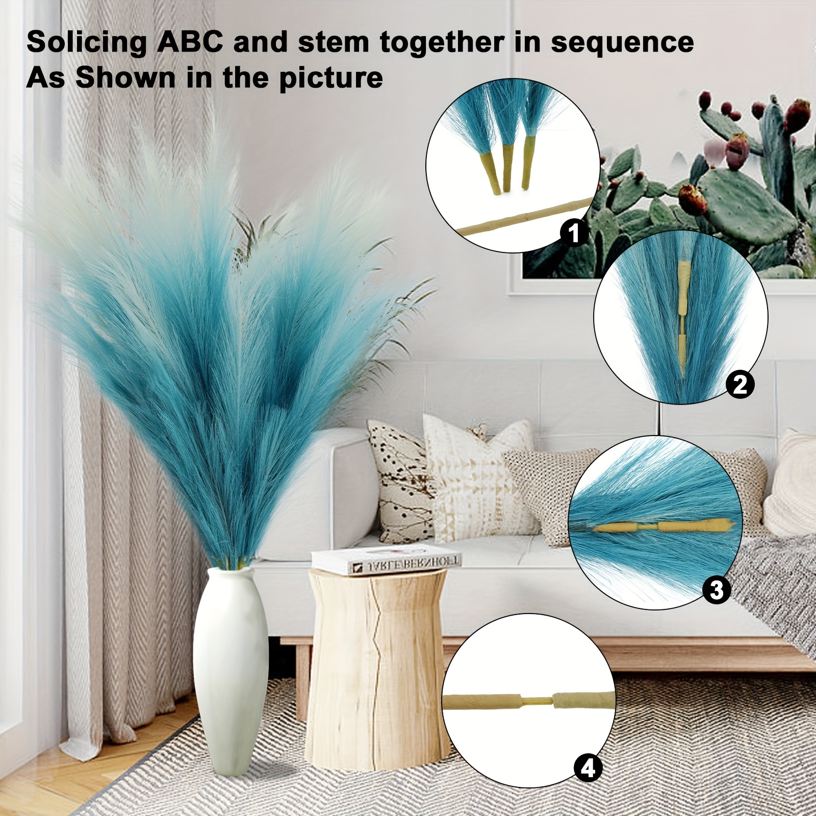 Faux Pampas Grass, 3PCS Large Tall 43'' Fluffy Artificial Pampas Grass,  Fake Pompous Grass for Boho Decor Home Kitchen Wedding Decoration Floor  Vase