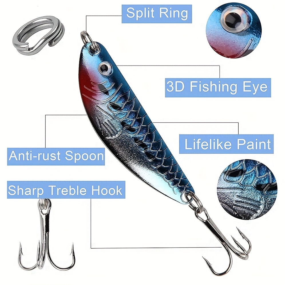 30 Zinc Alloy Fishing Spoons Lures with Treble Hooks in 5 Weights |  Saltwater Freshwater Fishing