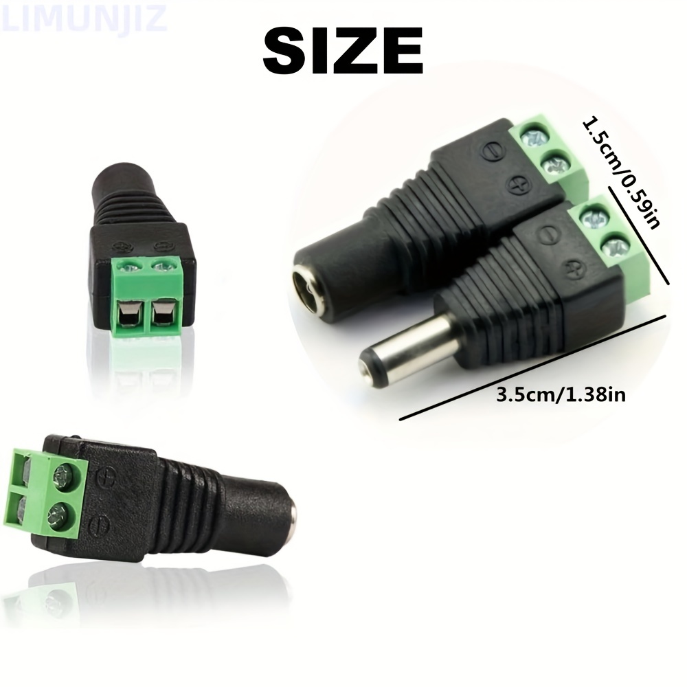Conectores de corriente de 12V CC, Cable de alimentación macho y hembra de  5,5x2,1mm para cámara de seguridad CCTV, adaptador de corriente de 25CM de