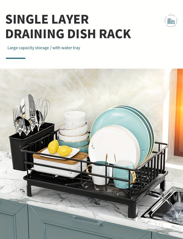 Large Dish Drying Rack Drainer Kitchen Sink Plate Draining Tray Cutlery  Holder