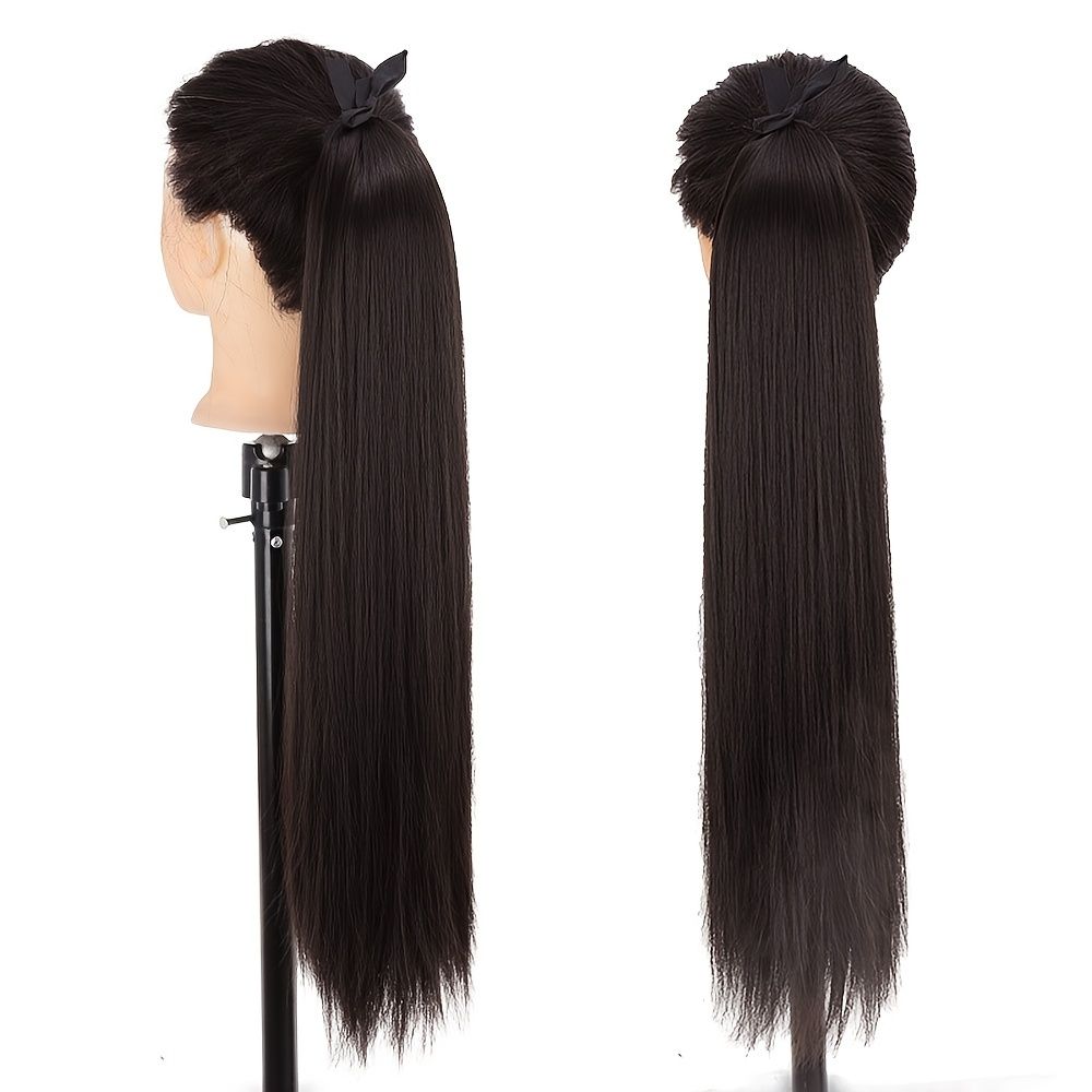 Synthetic Hair Fiber Heat Resistant Straight Hair With Ponytail Fake Hair  Chip In Hair Extensions Pony Tail Wigs - Beauty & Personal Care - Temu