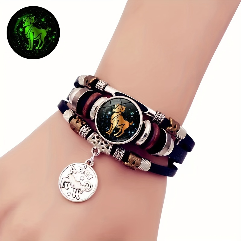 Capricorn Zodiac Bracelet: Black Gold Letter Beads with dragon