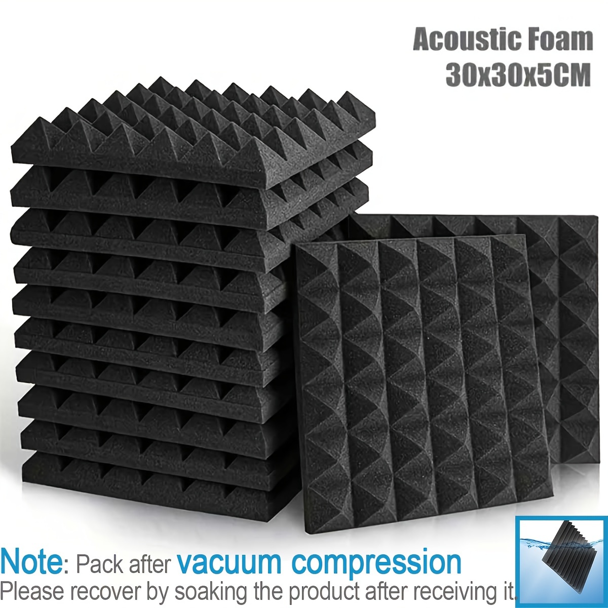 Paquete de 50 paneles de espuma acústica de cuñas para insonorización de  estudio y absorción de ruido, con cinta adhesiva de doble cara, de 1 x 12 x