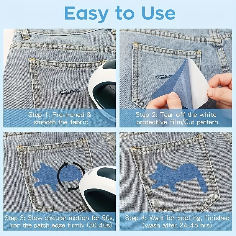 Denim Iron on Patches for Jeans Inside & Outside, 4 Shades Jean Patches Repair D