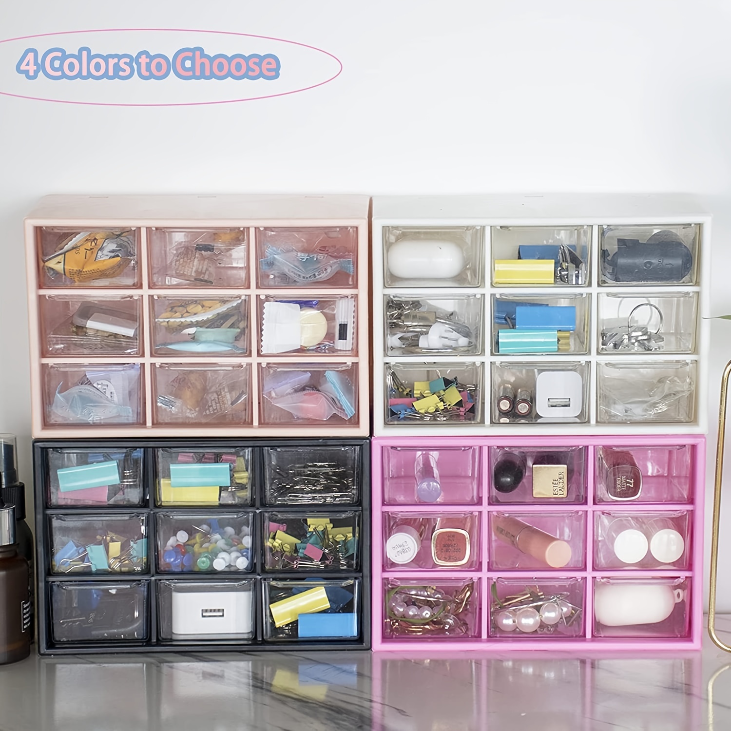 Small plastic desktop organizer with 9 drawers