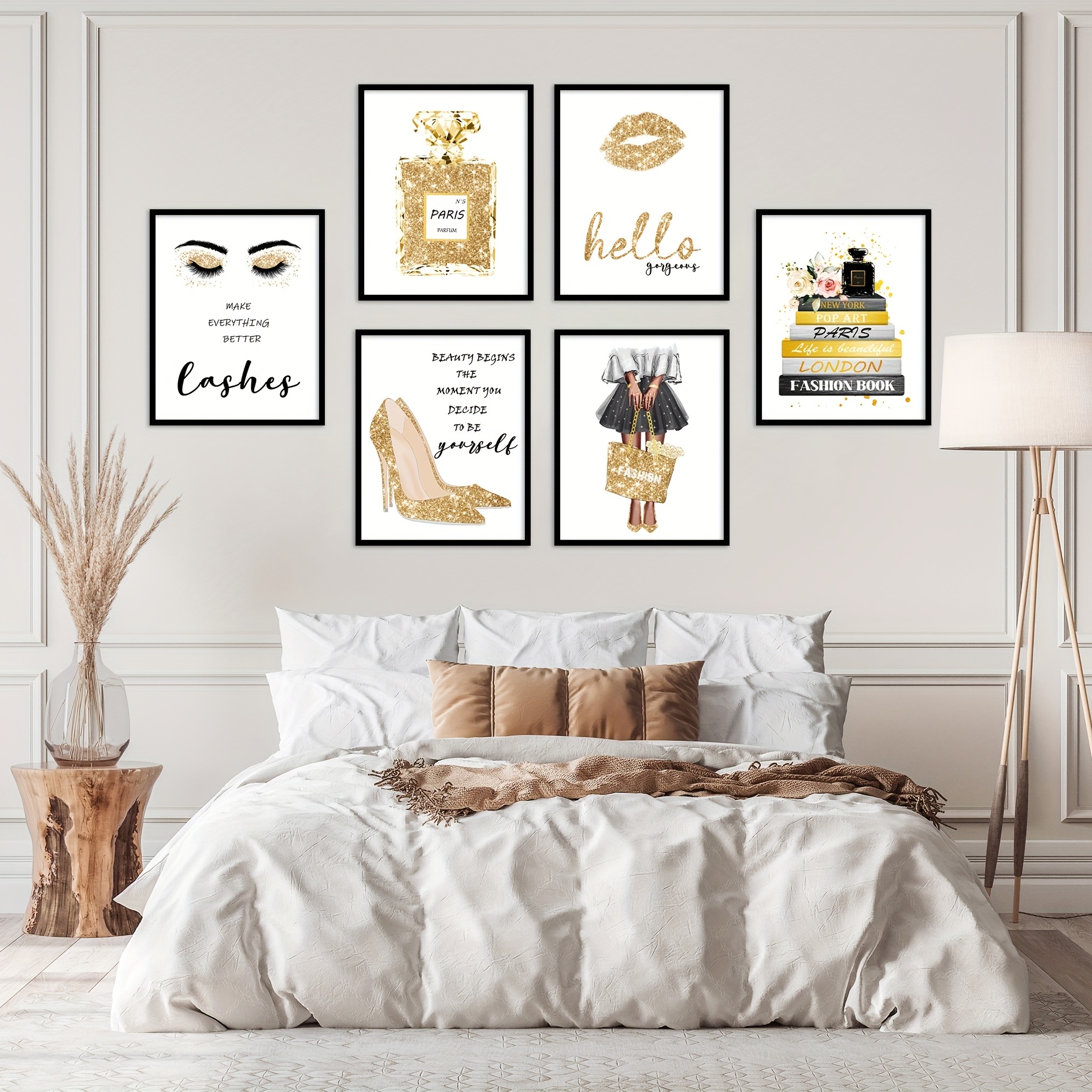 Fashion Wall Art - Gold Bedroom Decor, Girls Room Decor, Bathroom