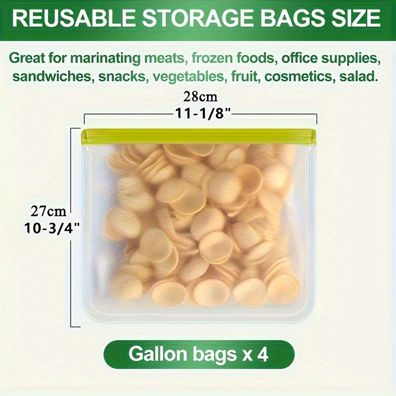 Reusable Gallon Bags - 5 Pack - Extra Thick Reusable Freezer Bags - BPA Free, Easy Seal & Leakproof Food Storage Bags for Marinate Food, Fruits