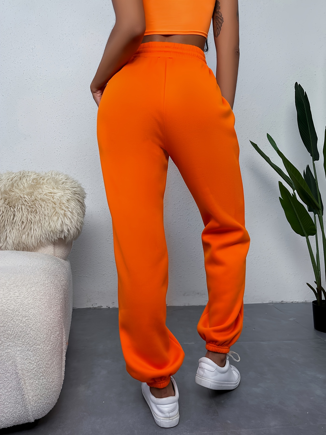 Solid Color Drawstring Loose Sweatpants Casual High Waist - Temu