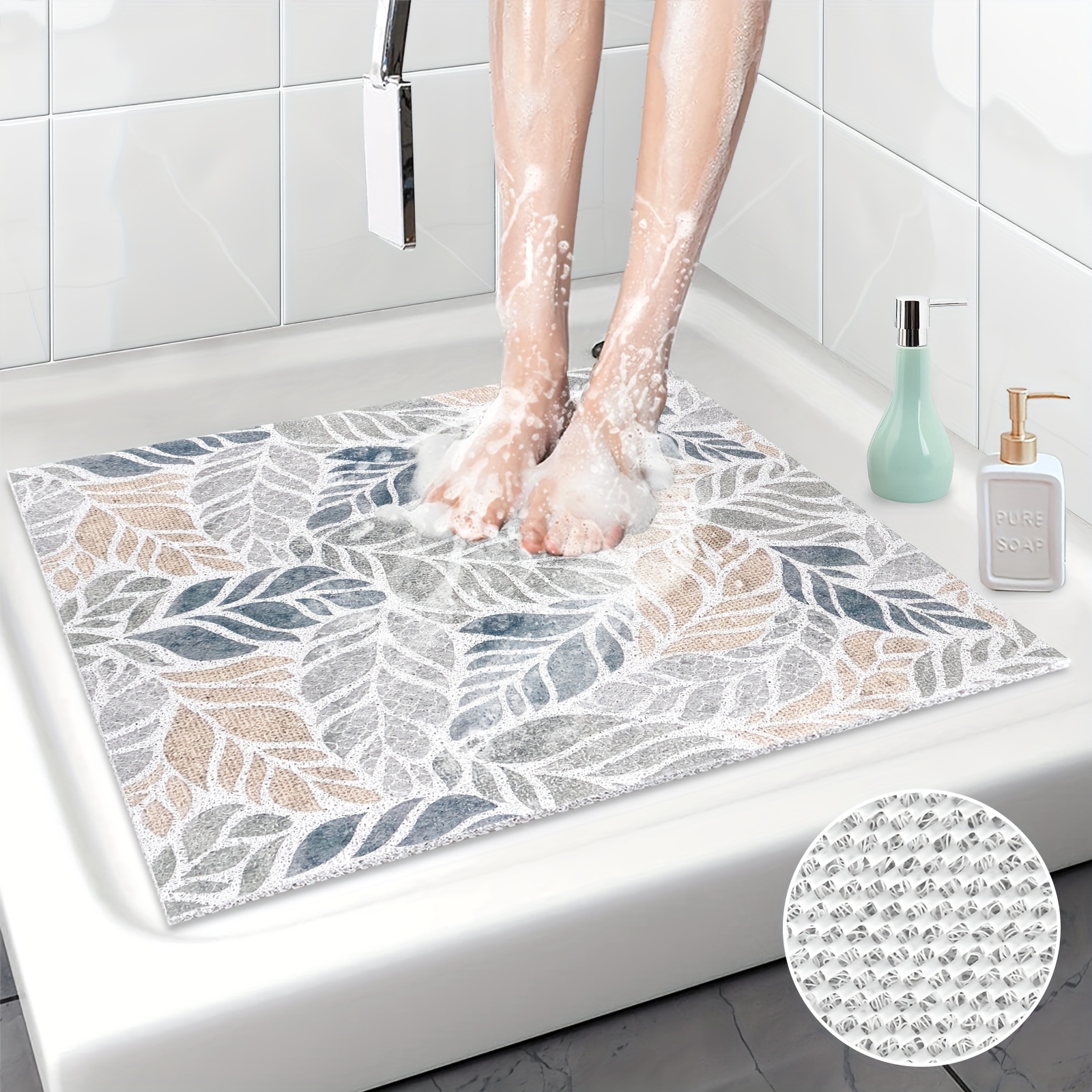 Alfombra de baño de ducha de esponja de PVC con drenaje, 24x24 pulgadas 