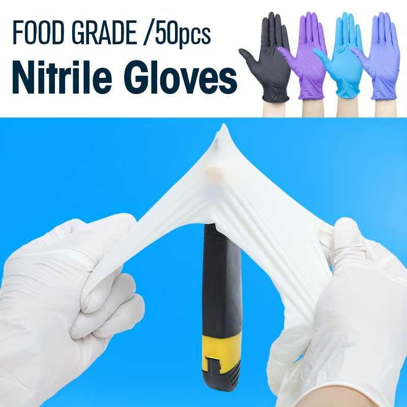 Guantes de nitrilo, 100 unidades. Guantes desechables de vinilo, guantes  desechables de nitrilo, sin látex, sin polvo, color azul