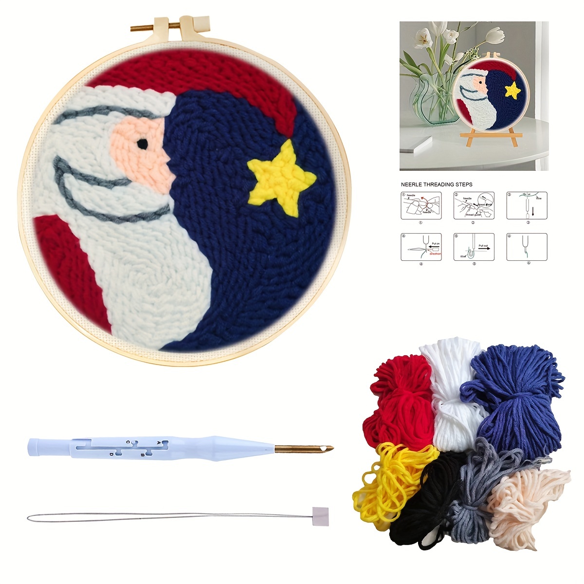 Punch Needle Starter Kit With An Embroidery Pen And Hoop For - Temu