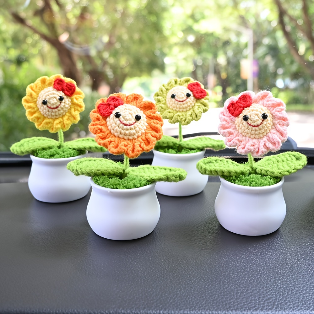 Handmade Crocheted Cute Smiling Face Potted Plant Car - Temu Australia