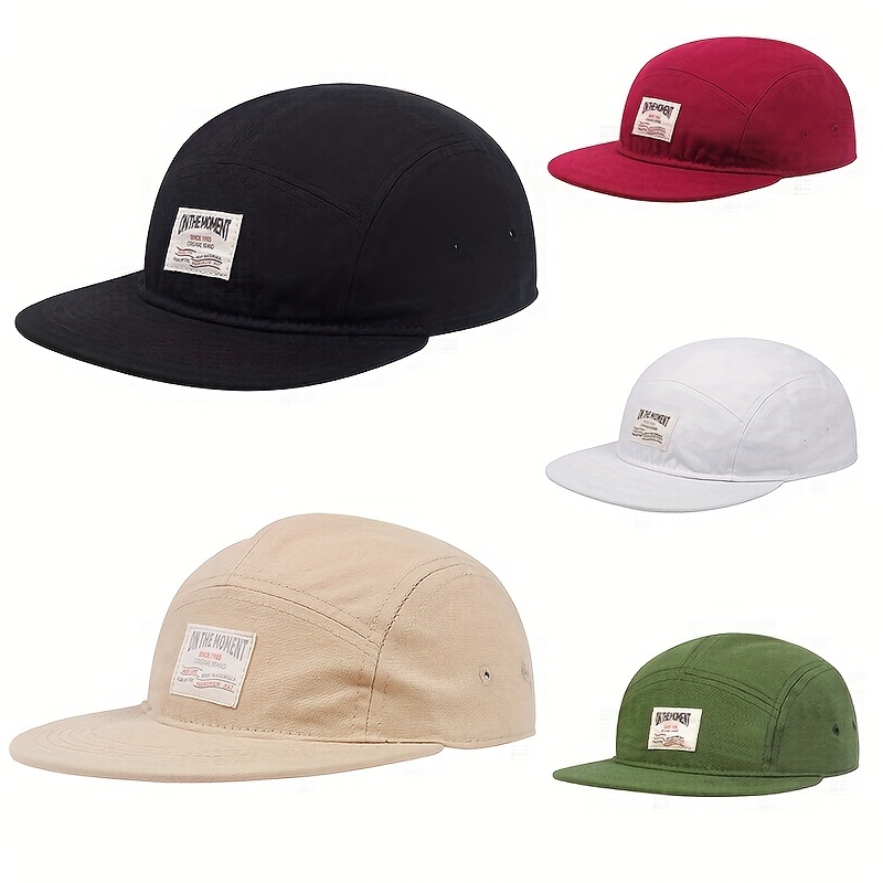 

5 Panel Snapback Hat Label Patch Solid Color Golf Baseball Lightweight Simple Casual Sun Hats For Women & Men