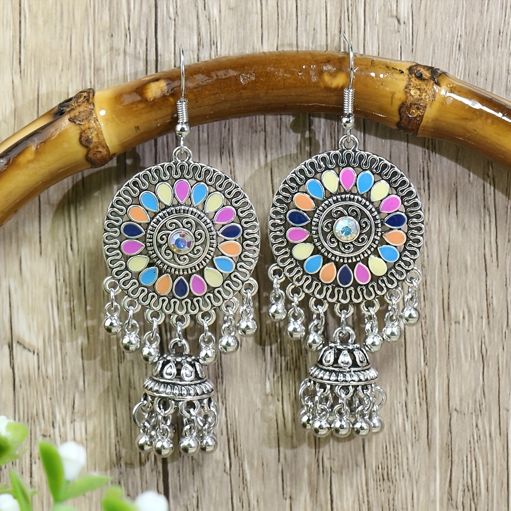 Boho Fashion Round Drop Earrings Necklace Set Antique Bells - Temu