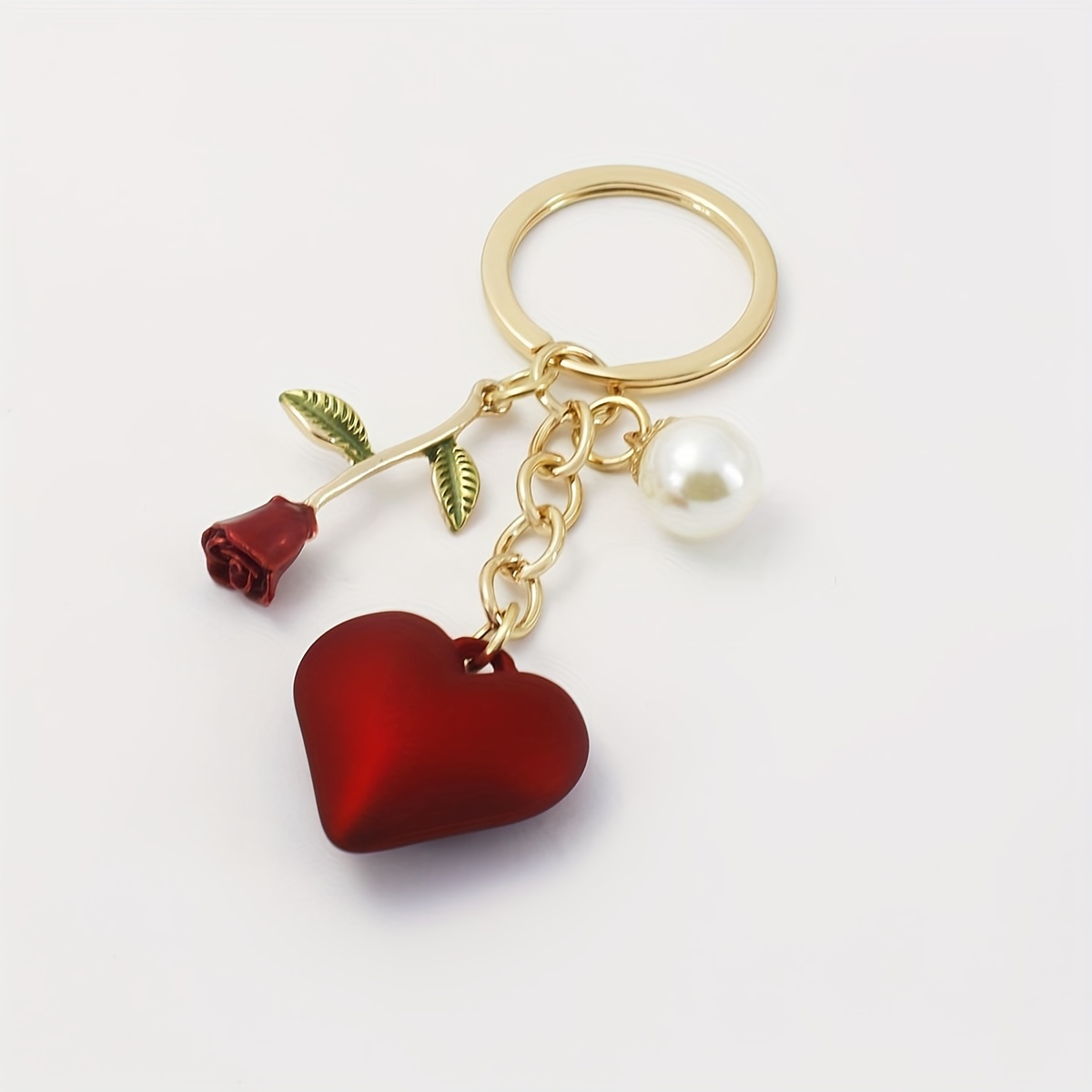 1pc creative fashion rose pearl love keychain for men details 0
