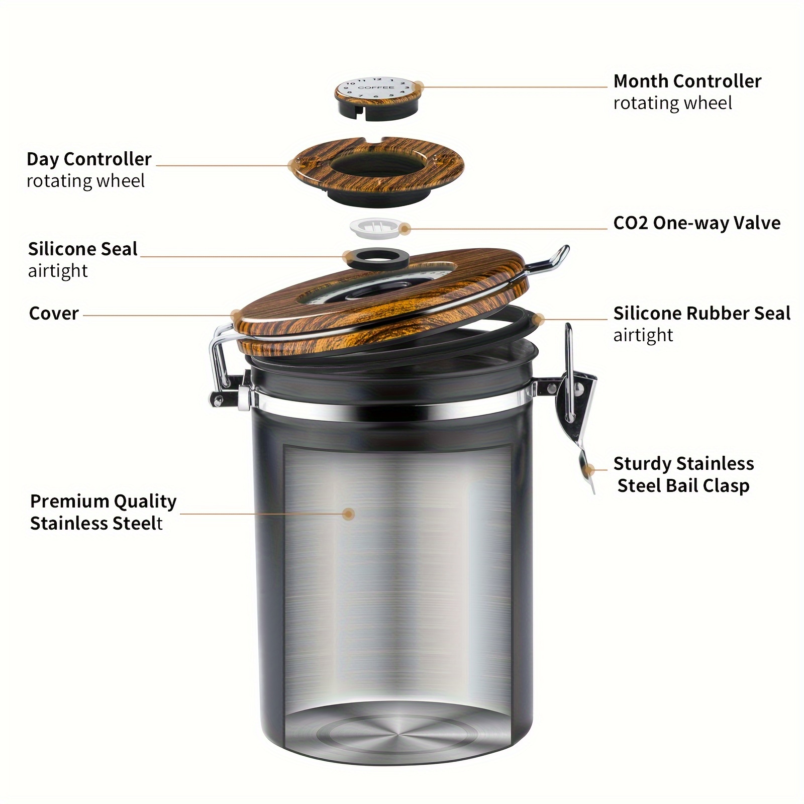 1pc Coffee Canister, Coffee Bean Storage Airtight Containers, Stainless  Steel Kitchen Food Storage Container With Date Tracker And Scoop, For  Ground C