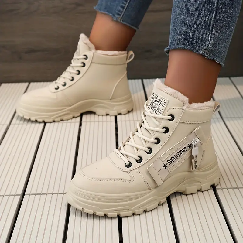 womens casual high top shoes winter plush lined warm shoes thick soled lace up sports shoes 8