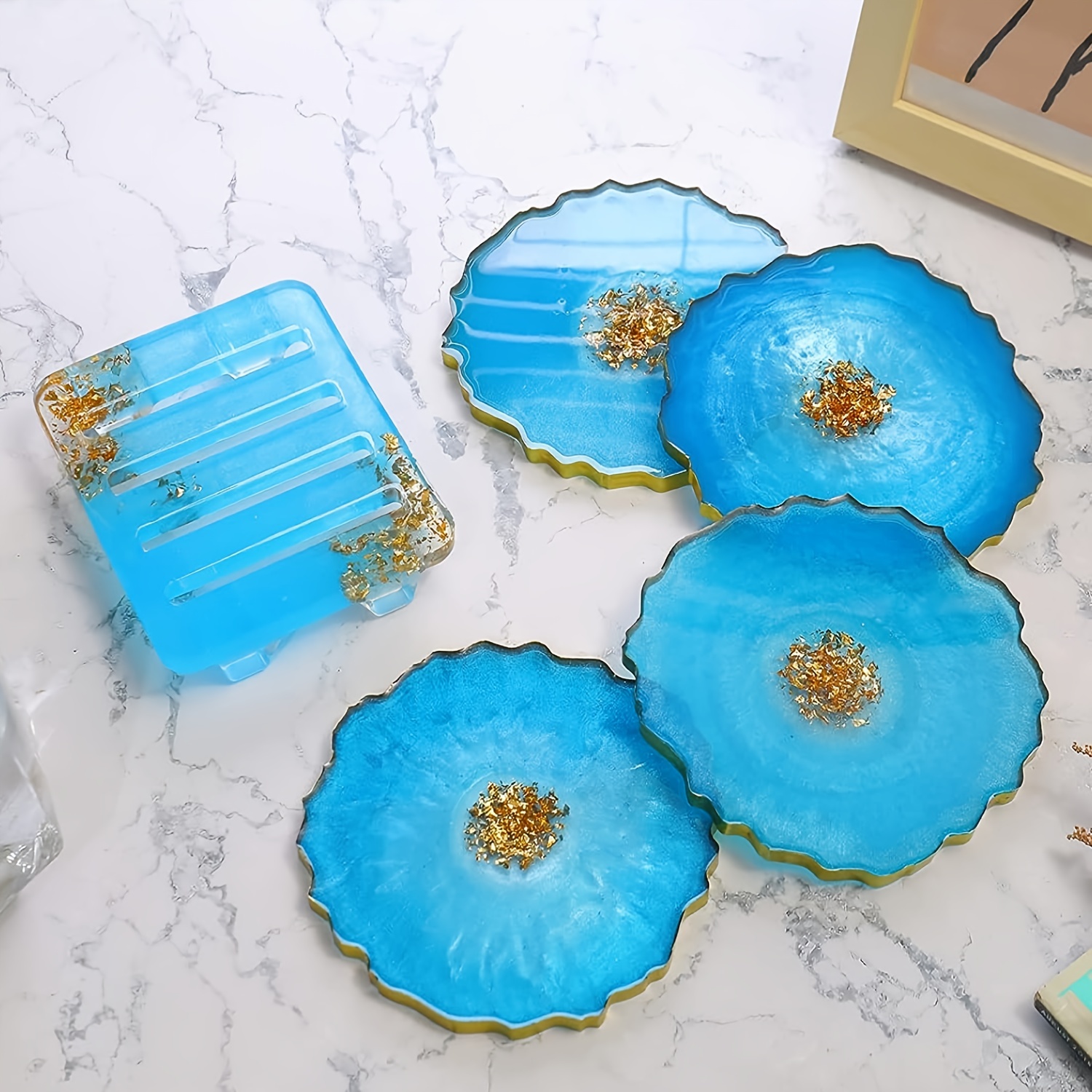 Oval Geode Coaster Resin Molds Set, 4pcs Coaster Molds for Epoxy