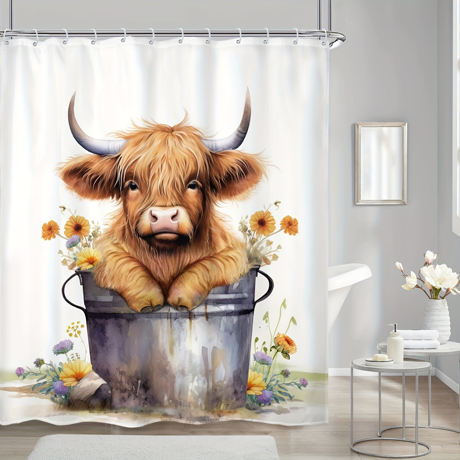 Fun Highland Cow Shower Curtain Farmhouse Country Cute Calf - Temu