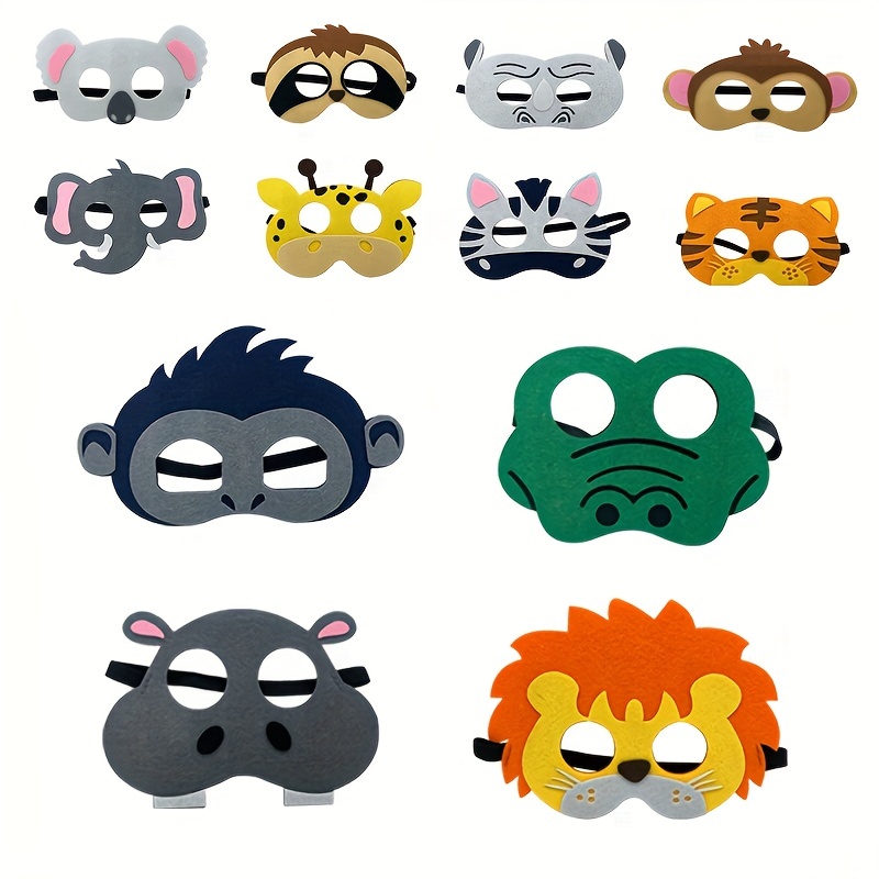 12 Pack Felt Animal Masks for Kids, Jungle Safari Party Favors for