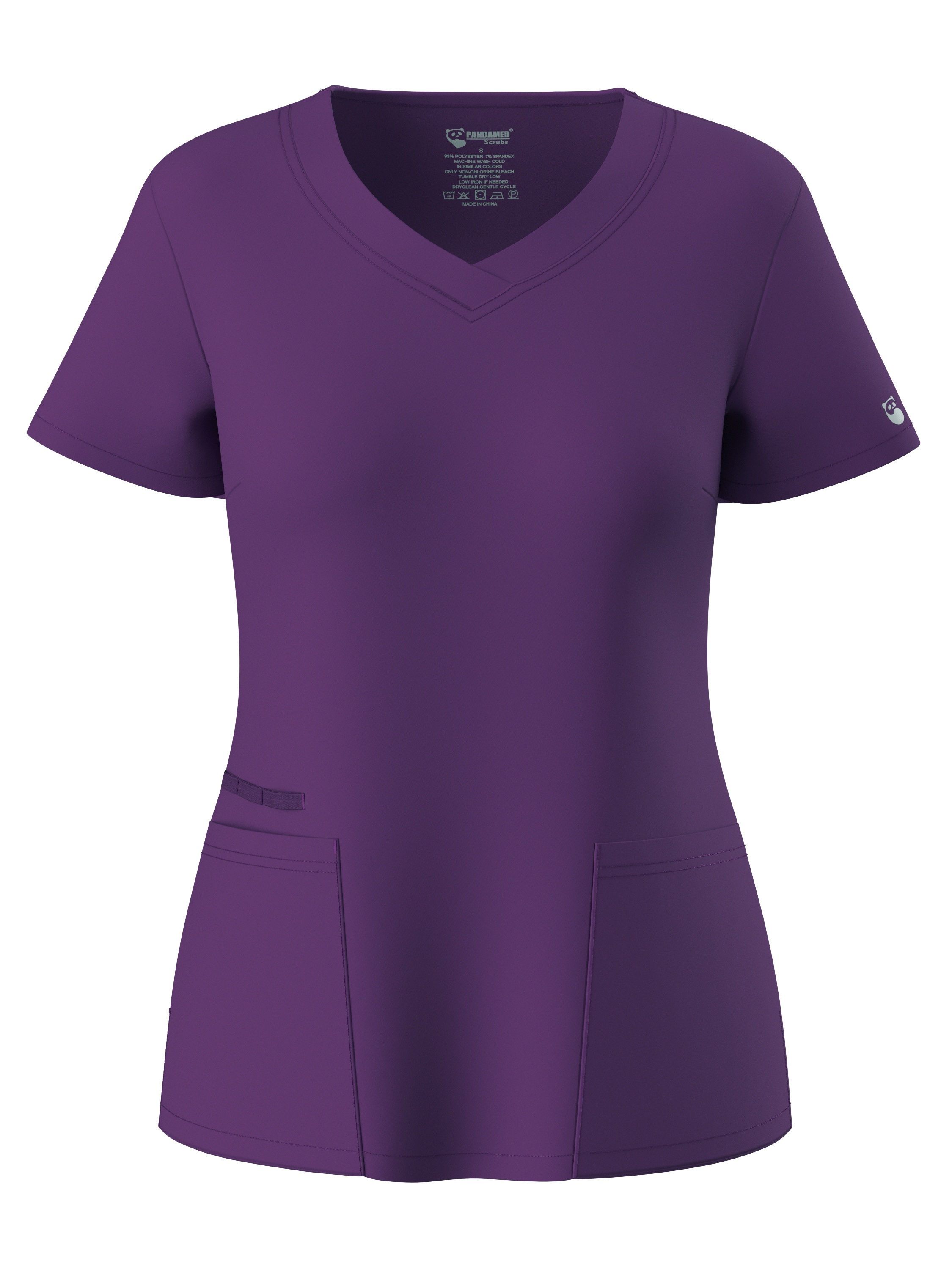 Women's Classic Solid Color Stretch V-Neck Scrub Top, Easy & Elegant with Practical Pockets And Side Slits