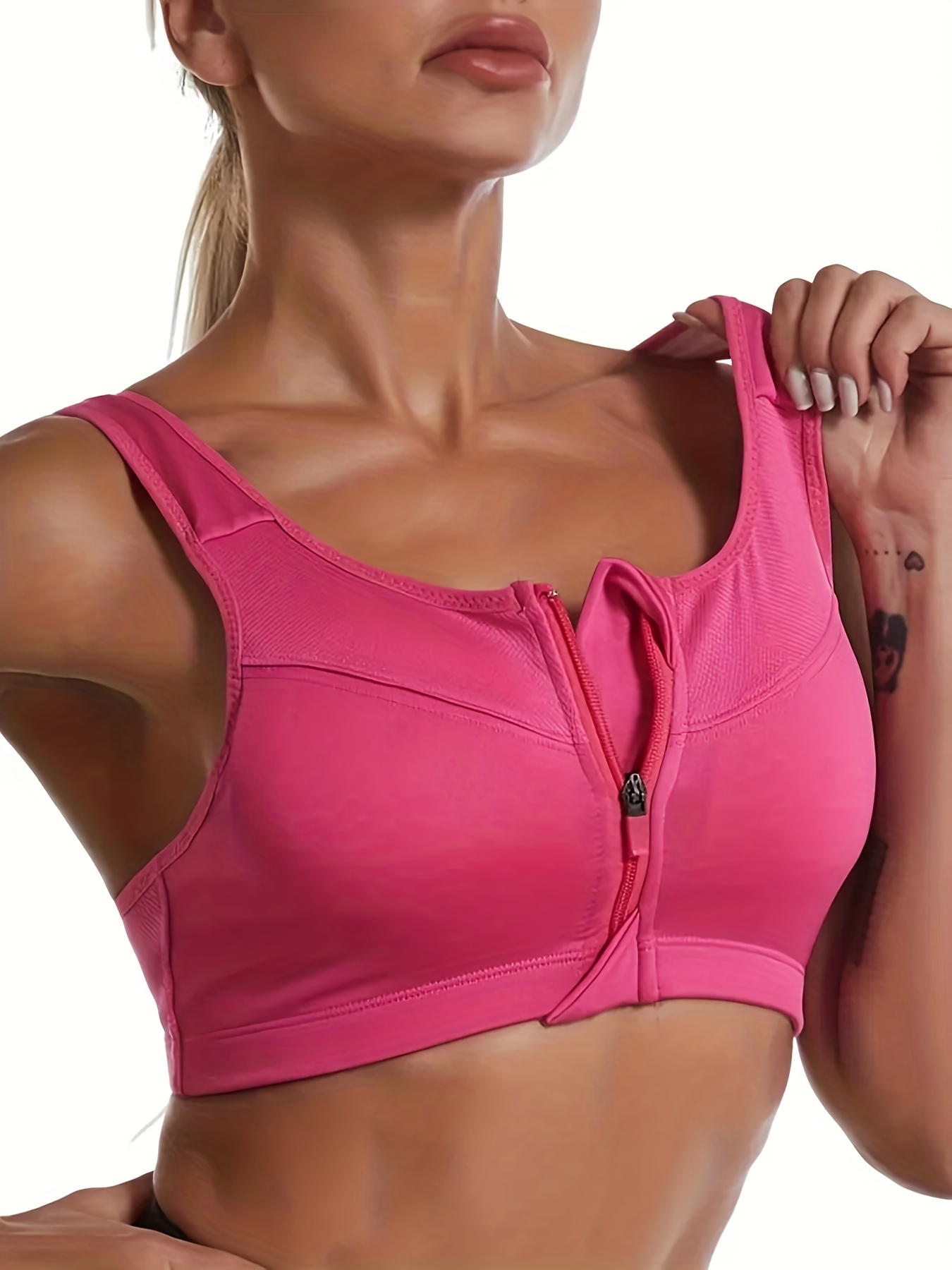 Women's Zipper Front Closure Sports Bra, Seamless Wirefree Zipper Padded  Workout Gym Yoga Bras, Red, XL 