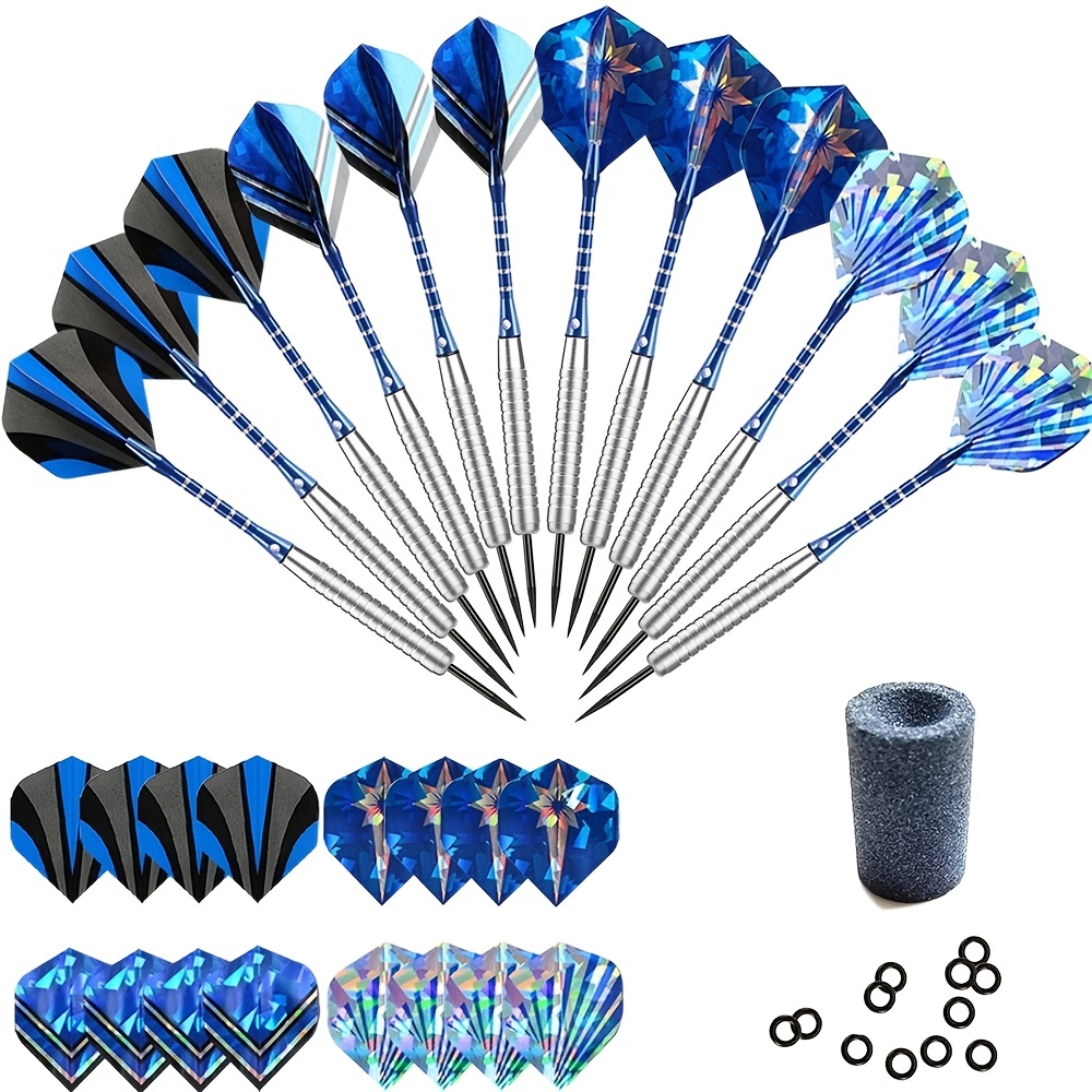 12pcs Darts Needle Set with Laser Fins Non Slip Ring and Kraft Paper Boxes