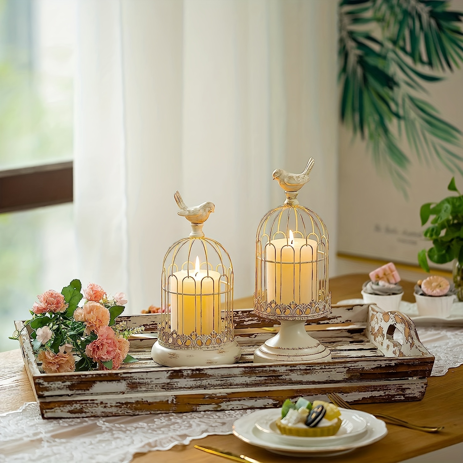 2pcs Decorative Birdcage Candle Holders for Pillar Candles