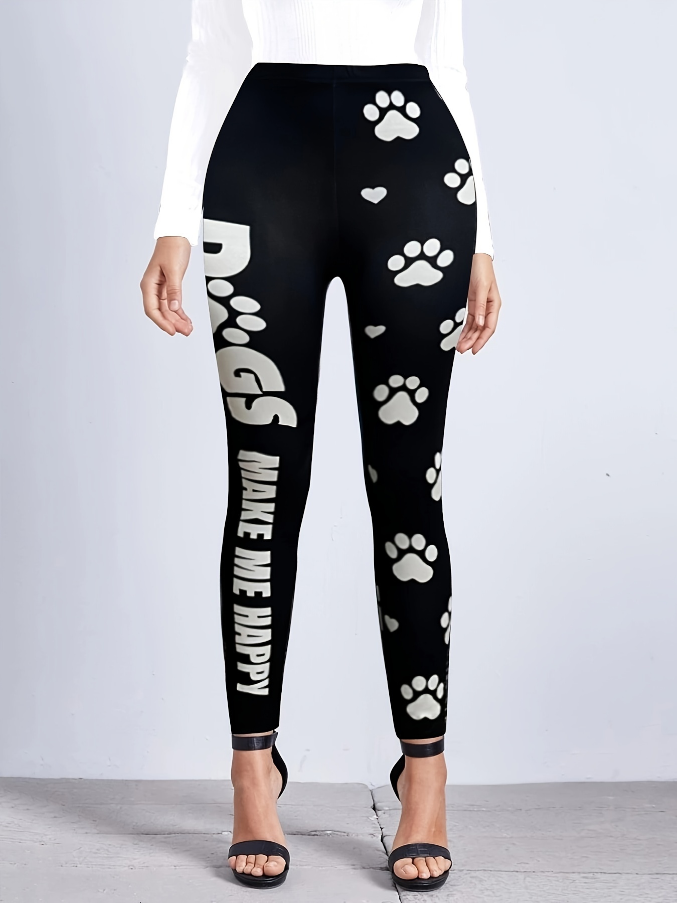 Heart Paw Print High Waist Leggings Cute Skinny Leggings - Temu