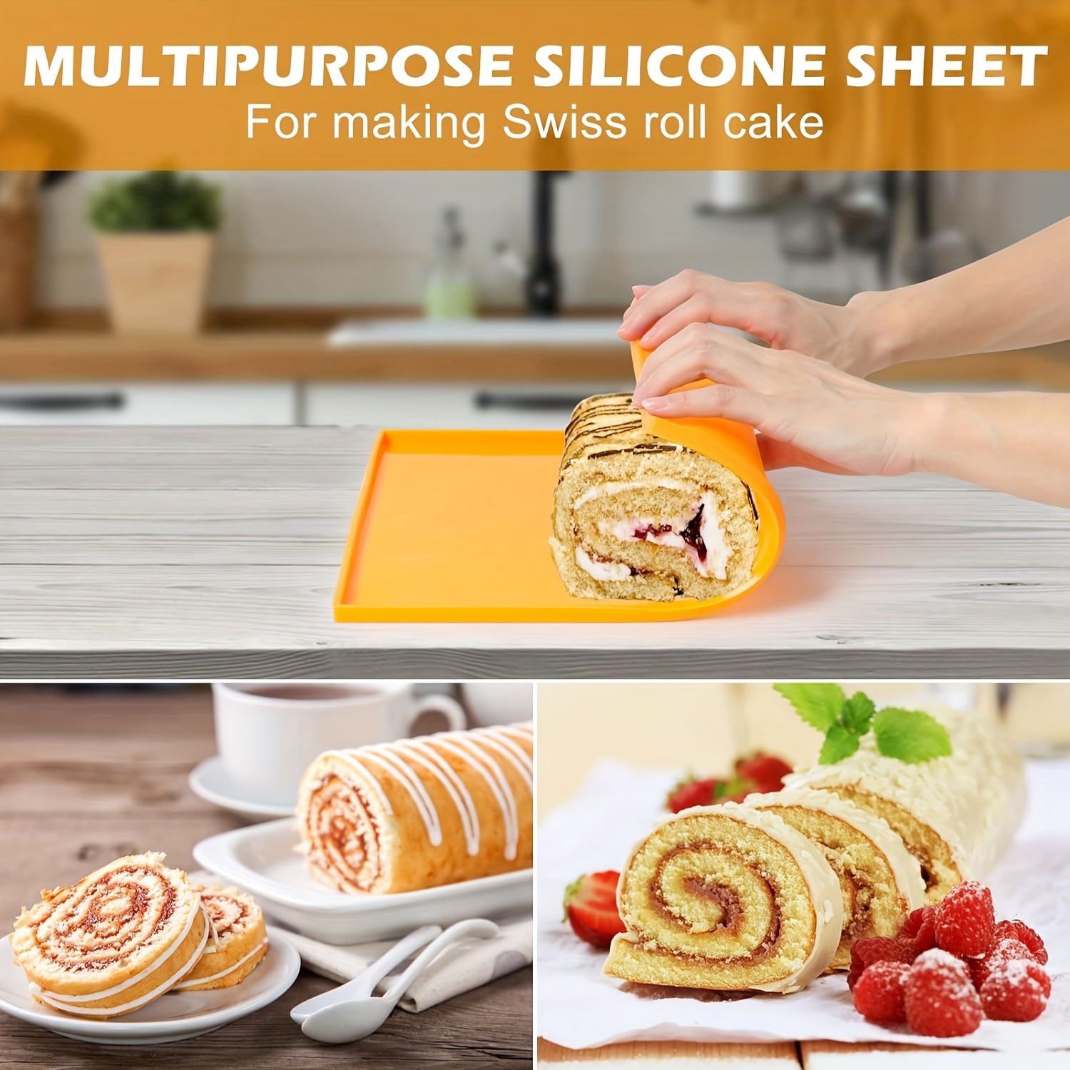 Swiss Roll Silicone Mold, Jelly Roll Pan Silicone Baking Mat, Flexible  Baking Tray Kitchen Gadgets For Hotel/commercial - Temu