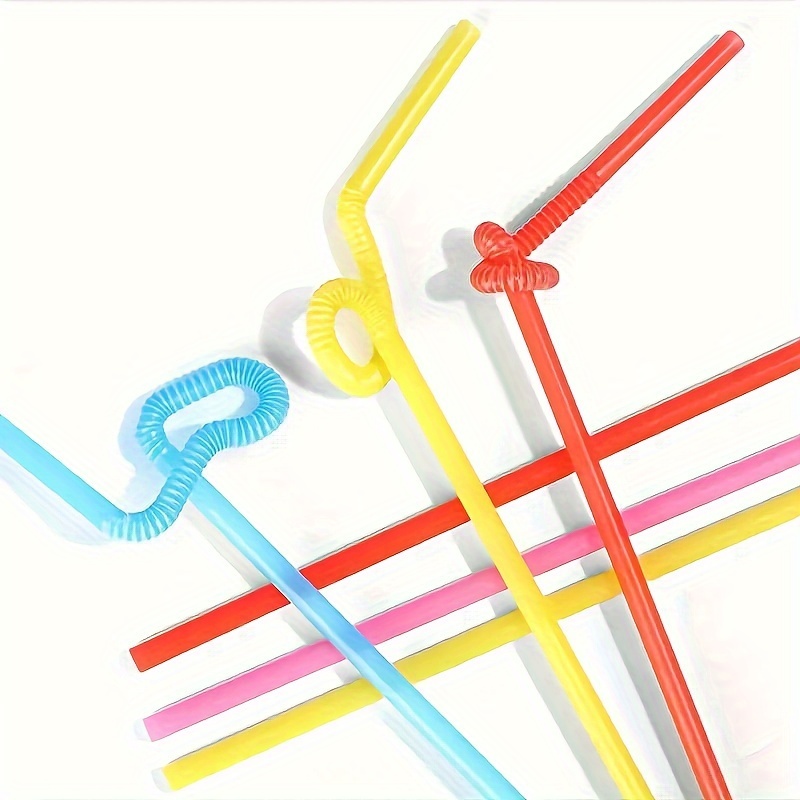 100PCS Flexible Plastic Straws, Colorful Disposable Bendy Party Fancy  Straws13inch Extra Long Straws Party Decorations