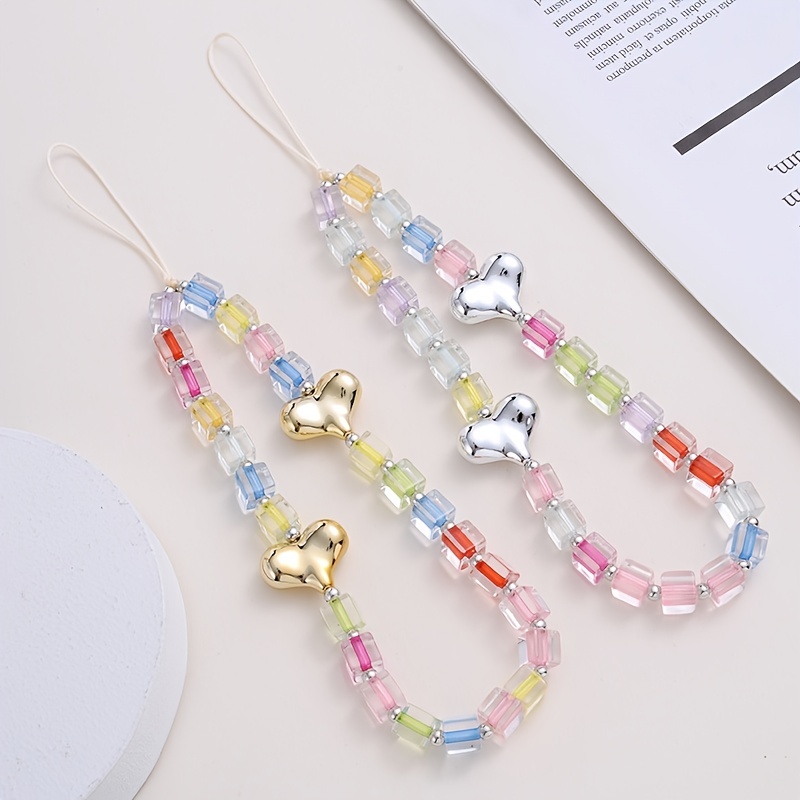 Phone Lanyard Beaded Love Heart Letter Pearl Rainbow Acrylic Beads