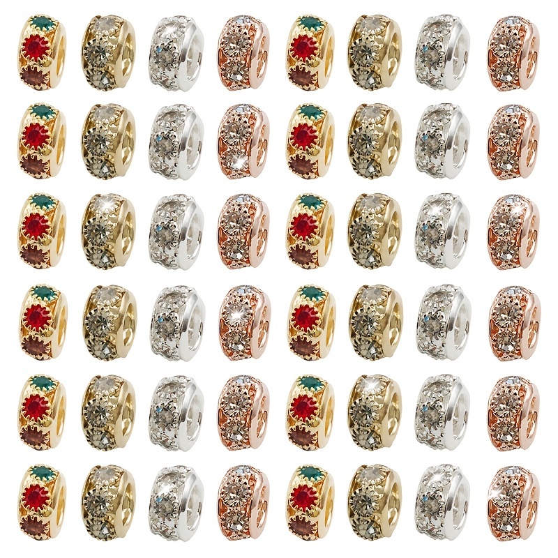 Colorful Rondelle Large Hole Inlaid Rhinestones Loose Beads - Temu