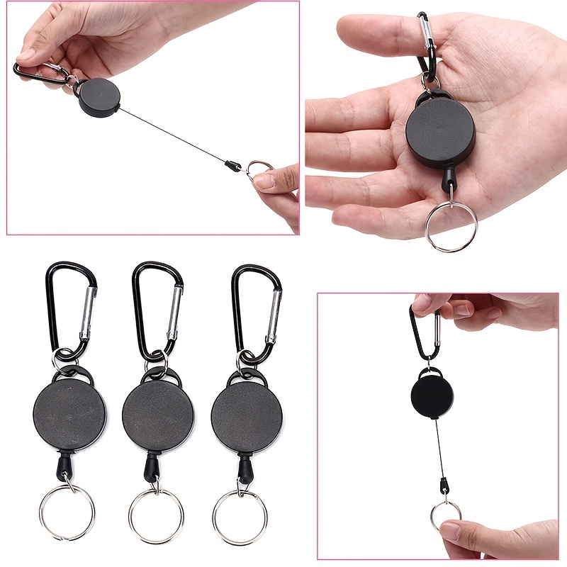 1pc Black Retractable Key Chain Reel Steel Cord Recoil Belt Key Ring Badge  Holder, Today's Best Daily Deals