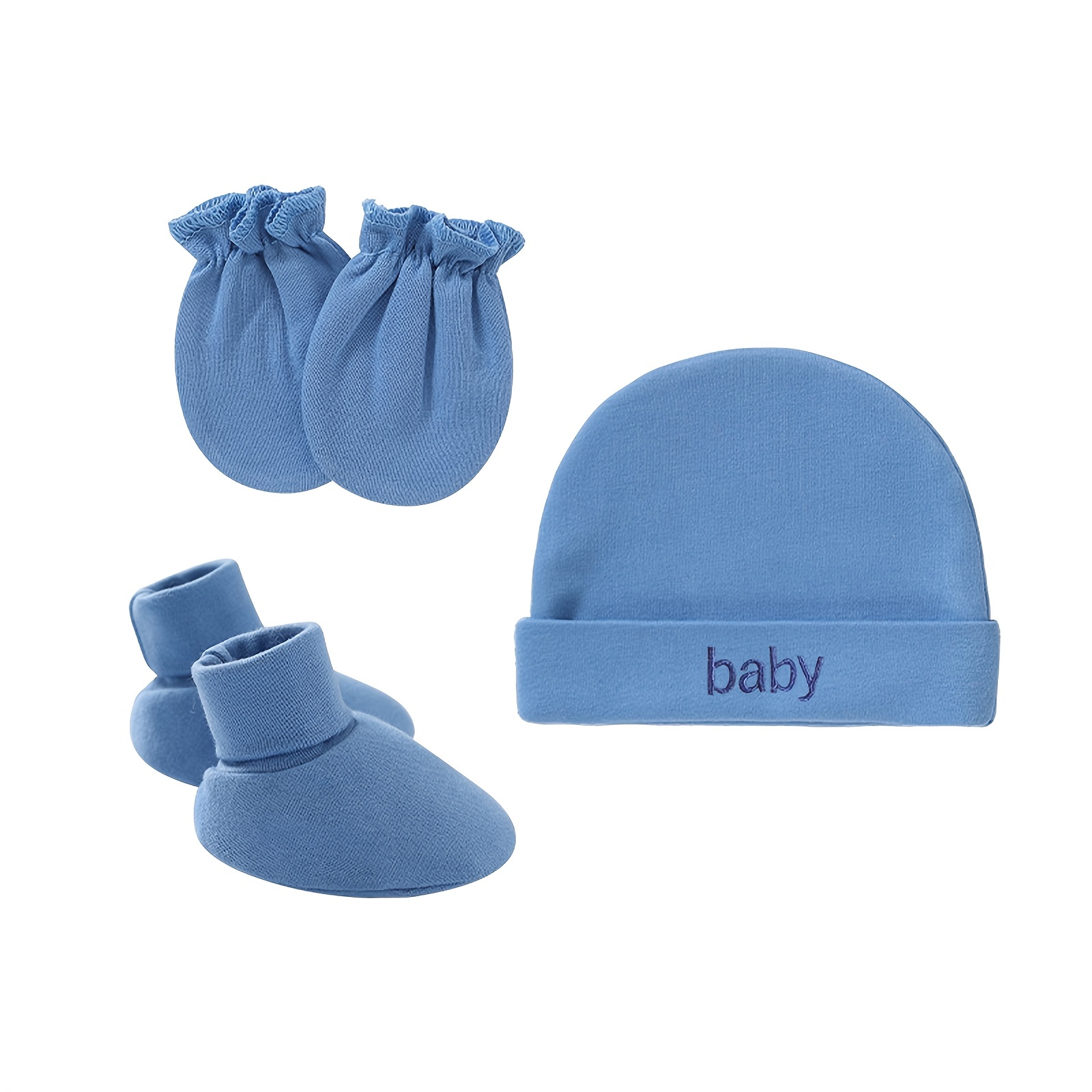 Bonnet nouveau-né bleu clair avec moufles anti-rayures