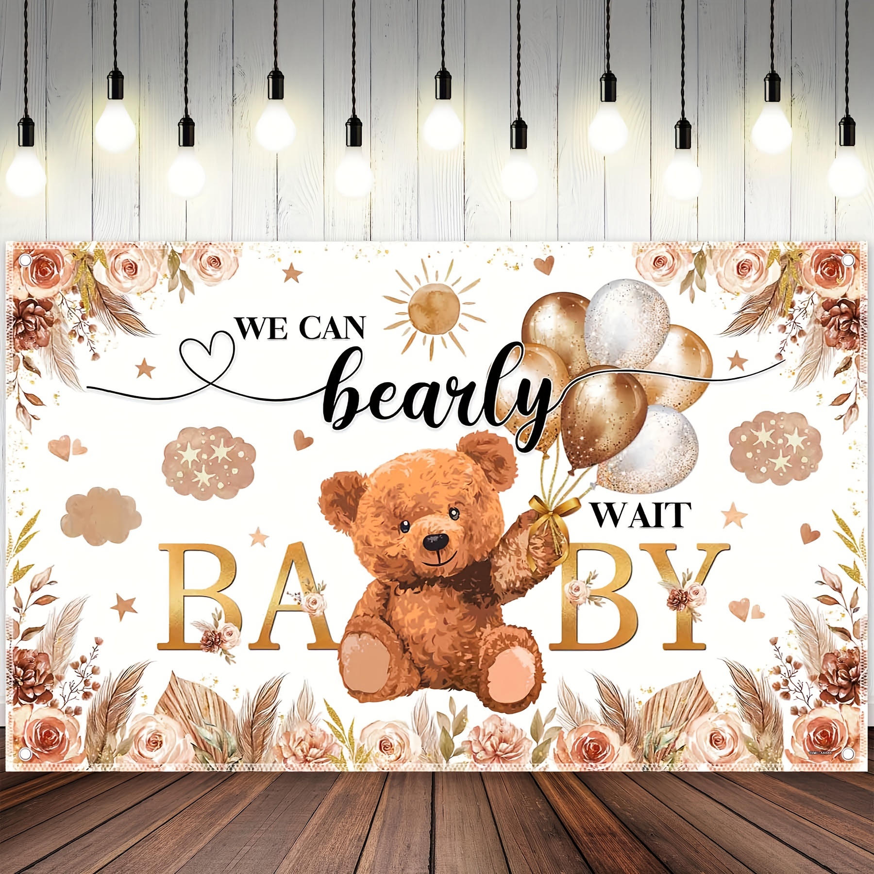 Teddy Bear Baby Shower Decorations for Boy Boho Tablecloth Backdrop  Balloons Arch Set We Can Bearly Wait Brown Blue Theme Party Decor Supplies