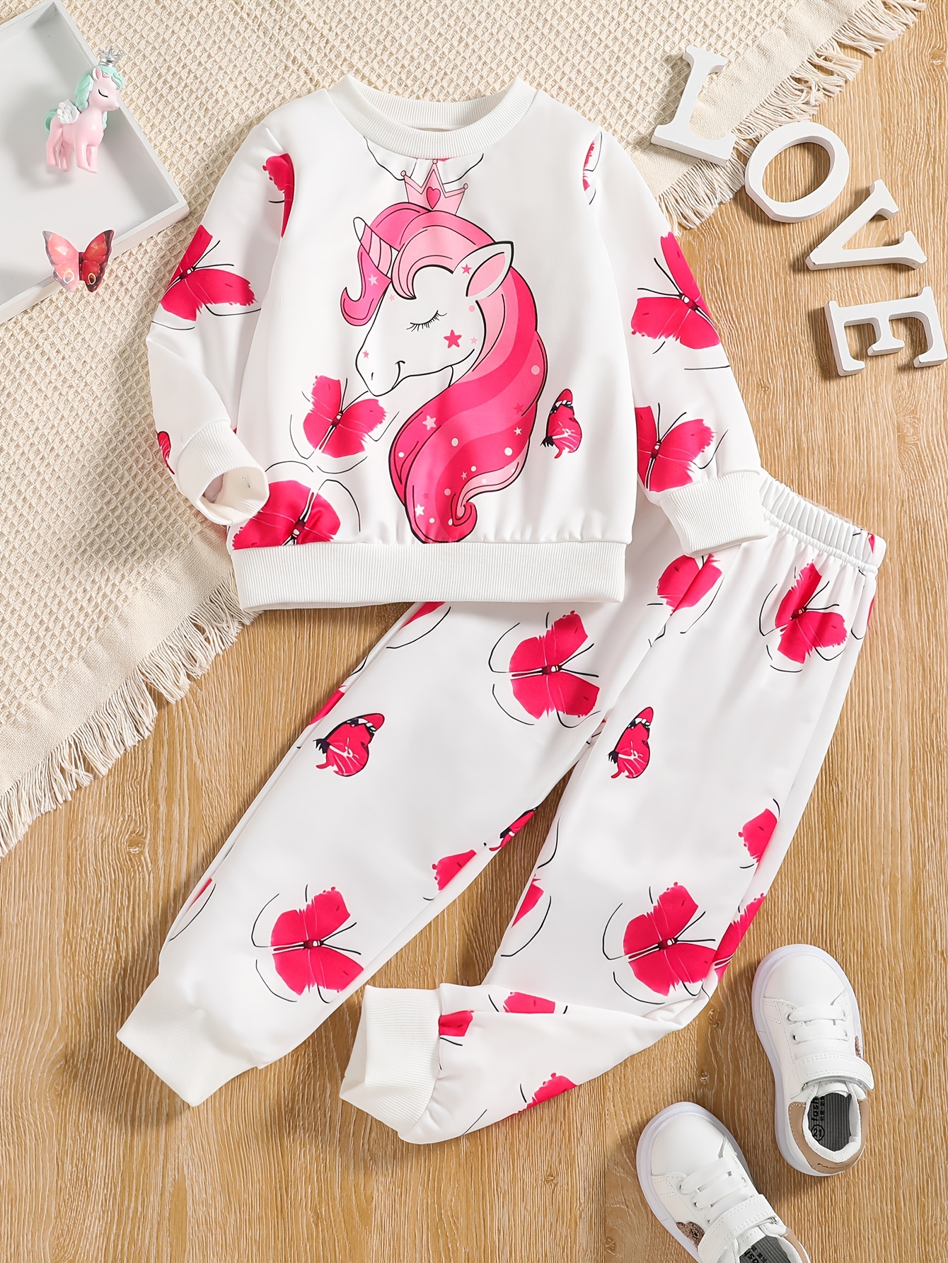 PatPat 2pcs Kid Girl Cute & Adorable & Casual Unicorn Graphic Long*Sleeve  Hoodie Sports*top And Leggings Fashion Set For Spring & Autumn/Fall