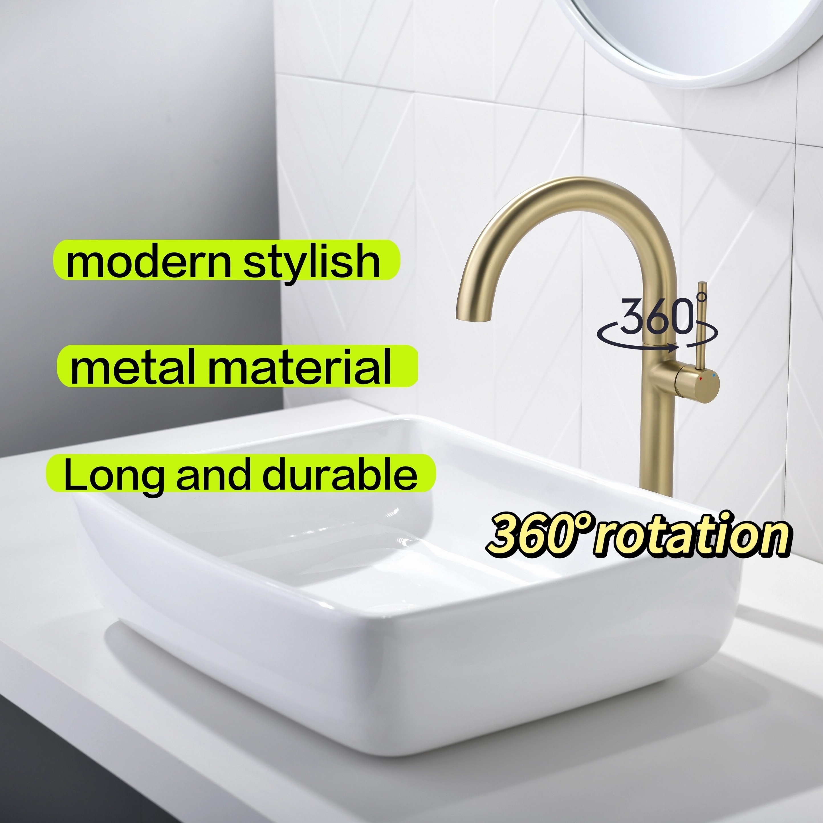 Grifo de baño dorado cepillado, un solo agujero, de acero inoxidable, de  una sola manija, para lavabo de baño