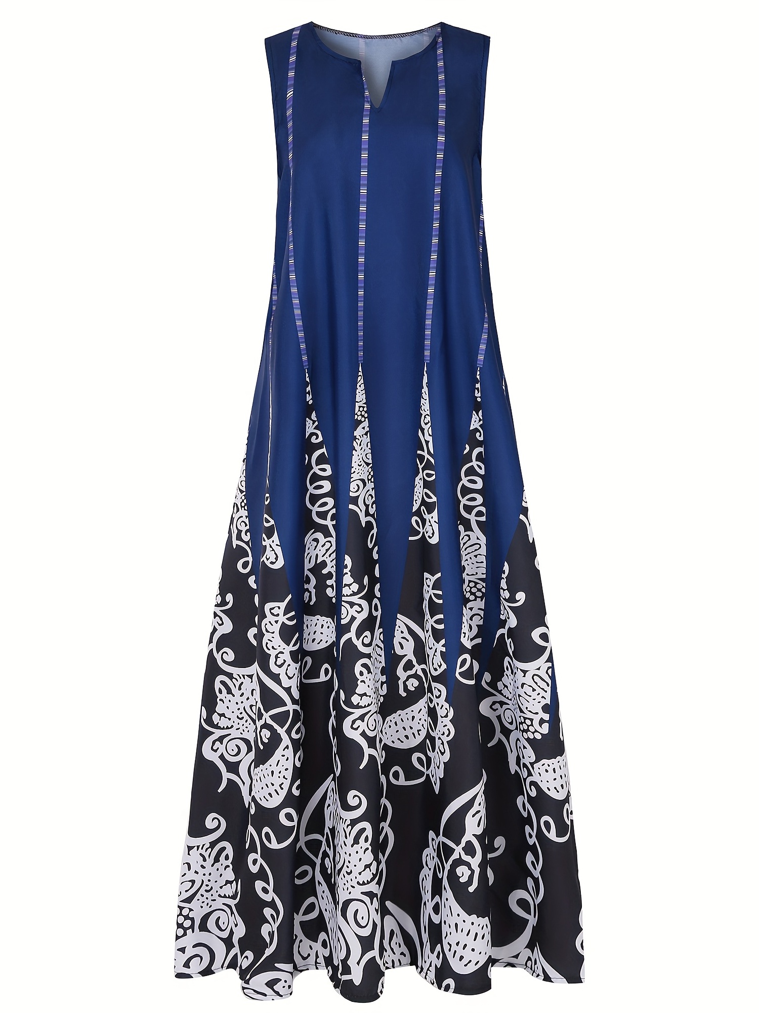 Φόρεμα με λουλούδια με λαιμόκοψη σε V, Vintage αμάνικο φόρεμα διπλής τσέπης, γυναικεία ρούχα