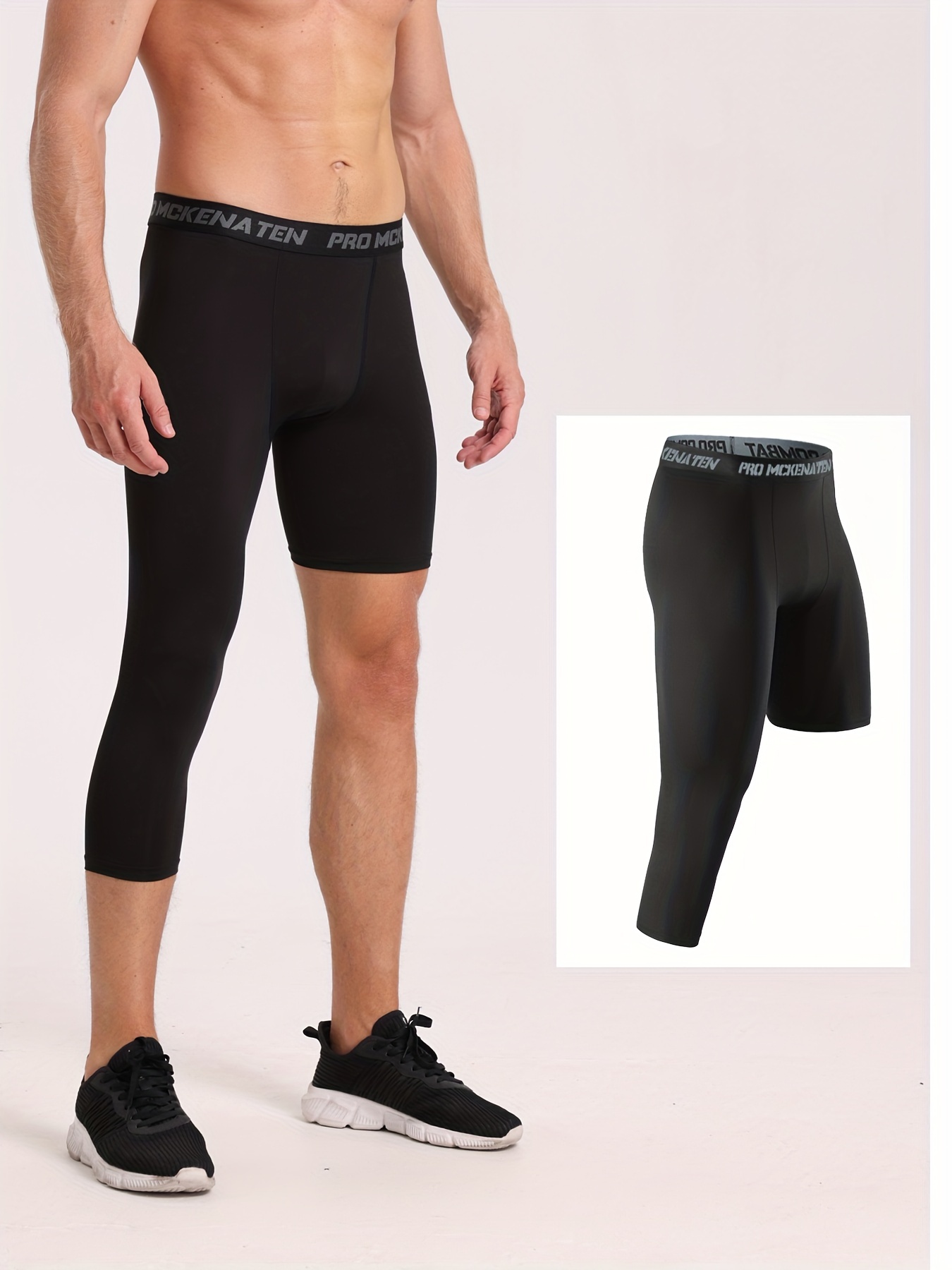 Men's 3/4 One Leg Solid Compression Capri Pants Active High - Temu