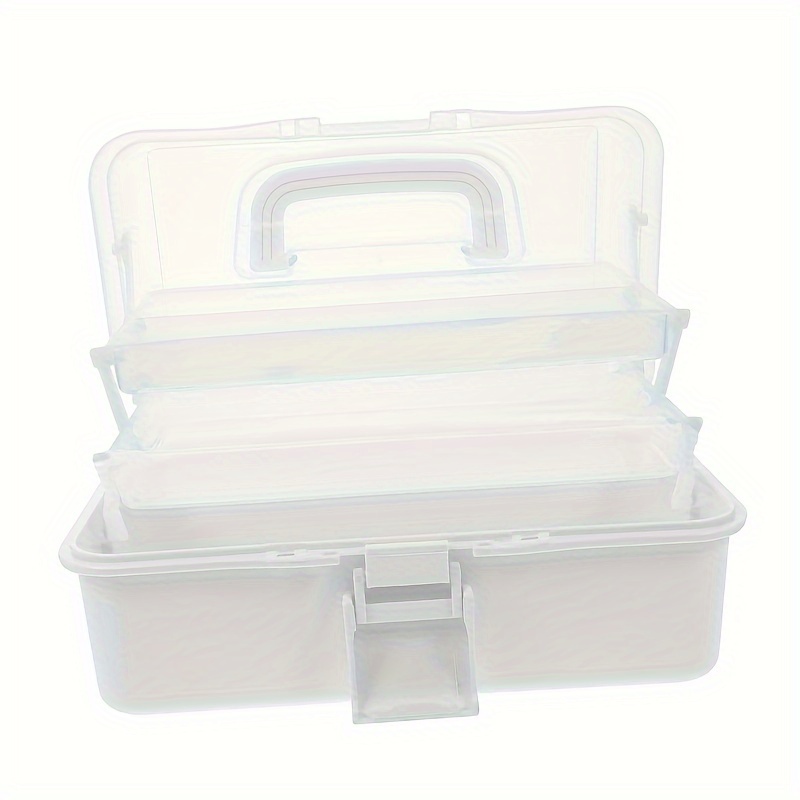 TERGOO 12in Three-Layer Multipurpose Storage Box Organizer Folding Tool Box/ Art & Crafts Case/Sewing Supplies Organizer/Medicine Box/Family First Aid  Box with 2 Trays (Blue)