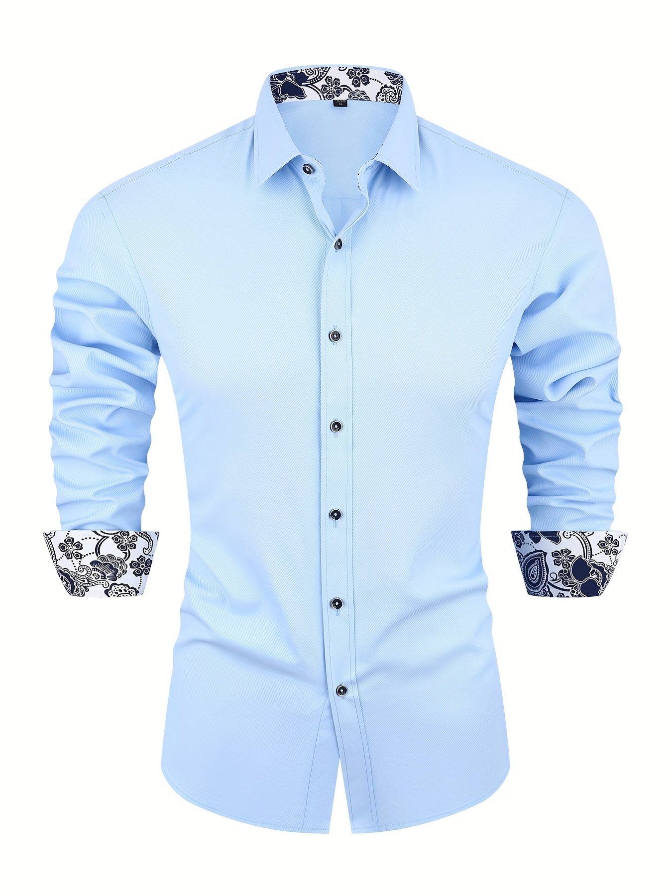 Camisa Manga Larga Semi formal Hombre Botones Negocios Temu