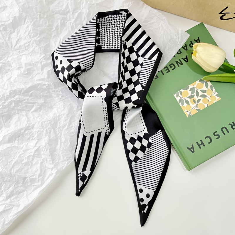 2.4'×18.2' Narrow Long Strip Thin Scarf Black & White Flower Geometric  Stripes Print Hair Tie Elegant Neckerchief Scarves - Temu United Arab  Emirates