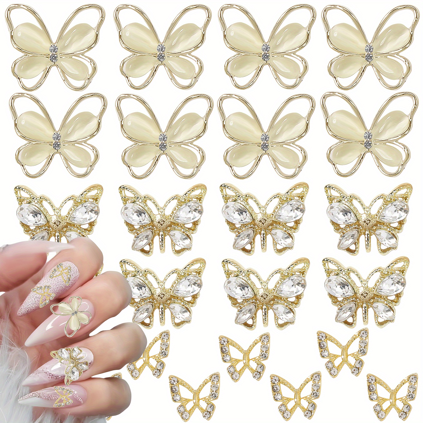  Gold Butterfly Nail Charms 24PCS Metallic Butterflies